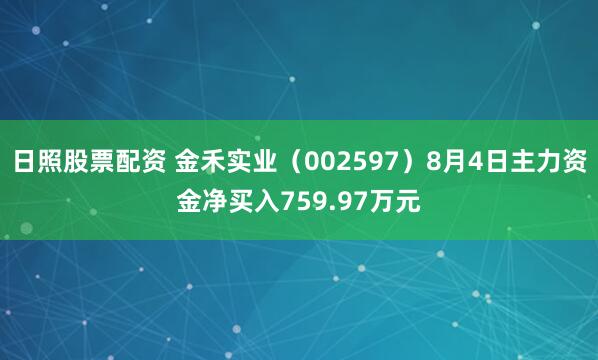 日照股票配资 金禾实业（002597）8月4日主力资金净买入759.97万元