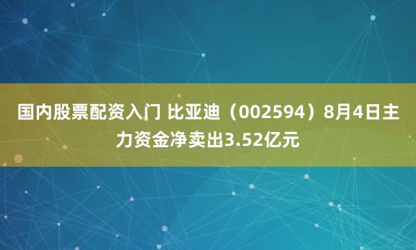 国内股票配资入门 比亚迪（002594）8月4日主力资金净卖出3.52亿元