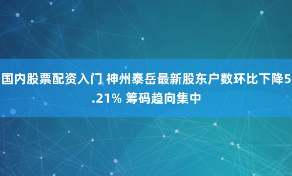 国内股票配资入门 神州泰岳最新股东户数环比下降5.21% 筹码趋向集中